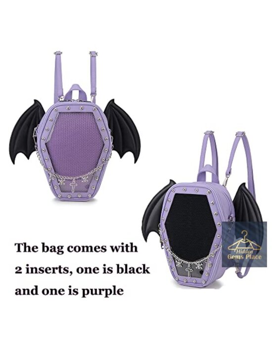 Coffin Shape Ita Backpack with Removable Insert, Faux Leather, Pin Display